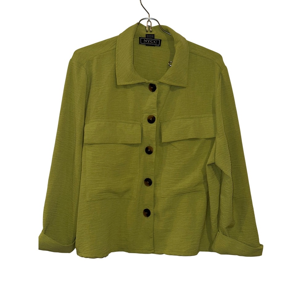 NYCC New York Clothing Co Olive Green Button Front Utility Shirt Blouse XL